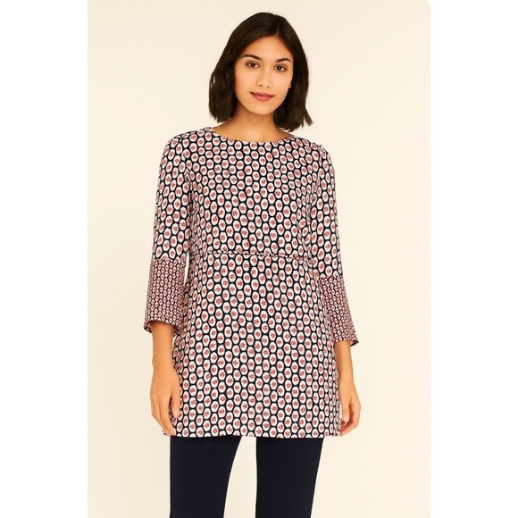 Boden Tops - NWT!! BODEN Edna Tunic Top Retro Floral Navy Blue Red Preppy Polka Dot Size 6